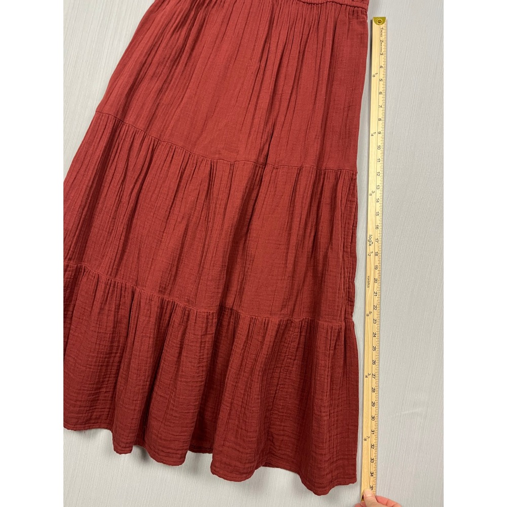 Boho Peasant Maxi Dress Womens L PETITE Red Cotton Gauze Tiered Gathered Peasant - Picture 7 of 7